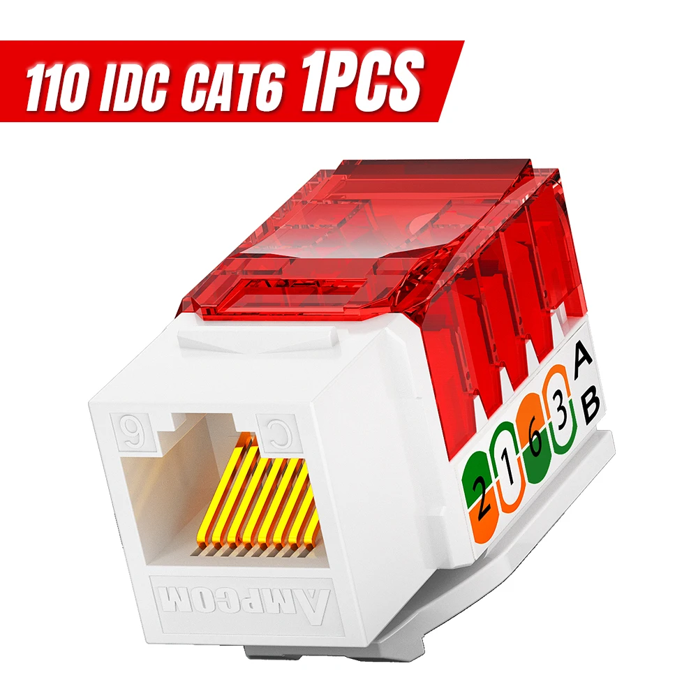 AMPCOM CAT6 Ongeschermde 90 ° Punch Down Keystone Jack 50U met IDC-bevestigingskap | Schuine/Halve Rechte Hoek | Ideaal voor kantoor & thuis.