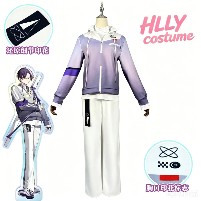 Disfraz de Cosplay de Kenmochi Toya, Conjunto Completo, Ropa Deportiva con Degradado Morado, Chaqueta, Pantalones Blancos, Uniforme de Anime con Estampados Detallados