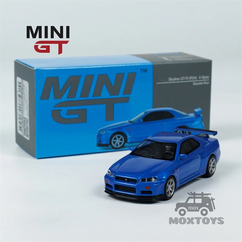 MINI GT 1:64 Skyline GT-R (R34) W-Spec Bayside RHD Blue Diecast Model Car