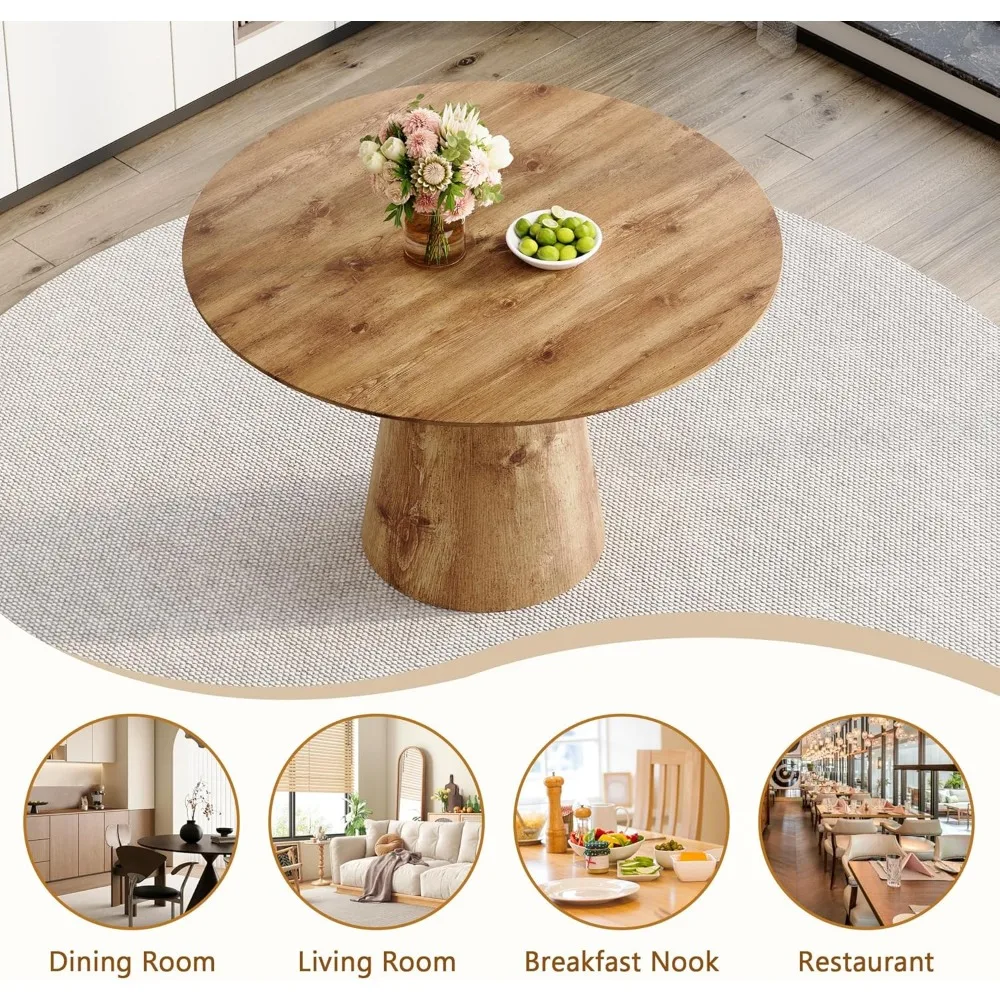 طاولة طعام خشبية دائرية مقاس 45 بوصة تتسع لـ 4-6 أشخاص، قاعدة بقاعدة، أثاث مطبخ ثابت ومتين