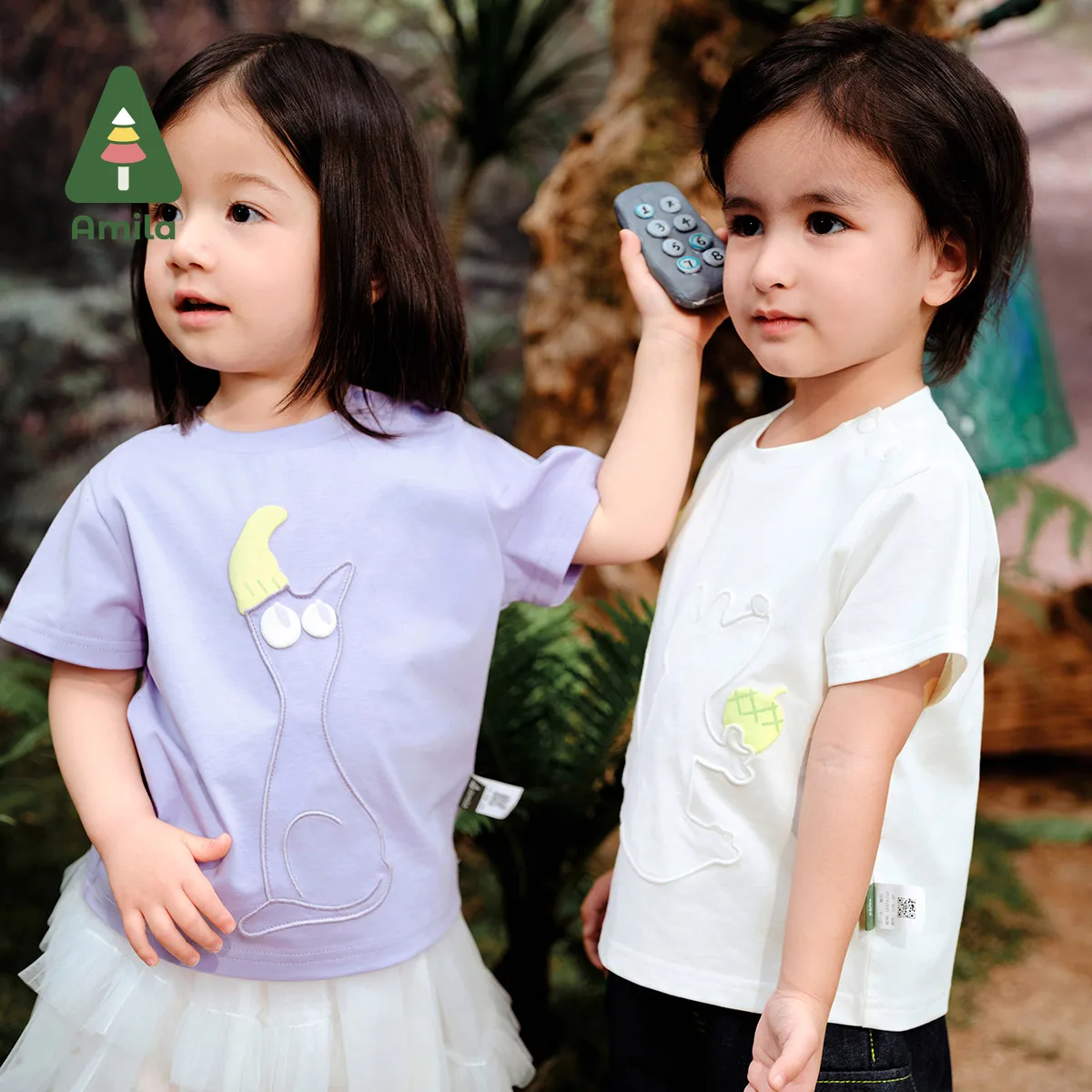 Amila 2024 Summer New Girls Top Cotton Skin Friendly Comfortable Breathable Solid Color Breathable T-shirt