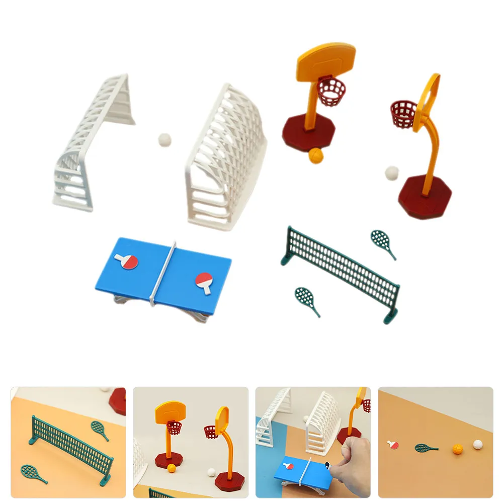 

Набор миниатюрных аксессуаров для настольного тенниса и баскетбола: имитационные спортивные принадлежности для детского творчества дома