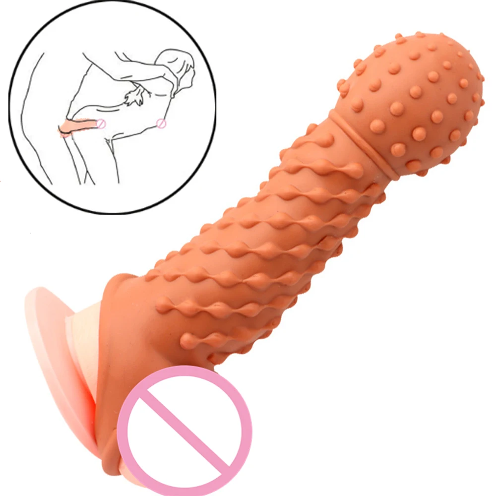 Reusable Penis Enlargement Sleeve Flexible Glans Condom Enlarger Delay Ejaculation Massage Vagina Adult Sex Toys For Couple