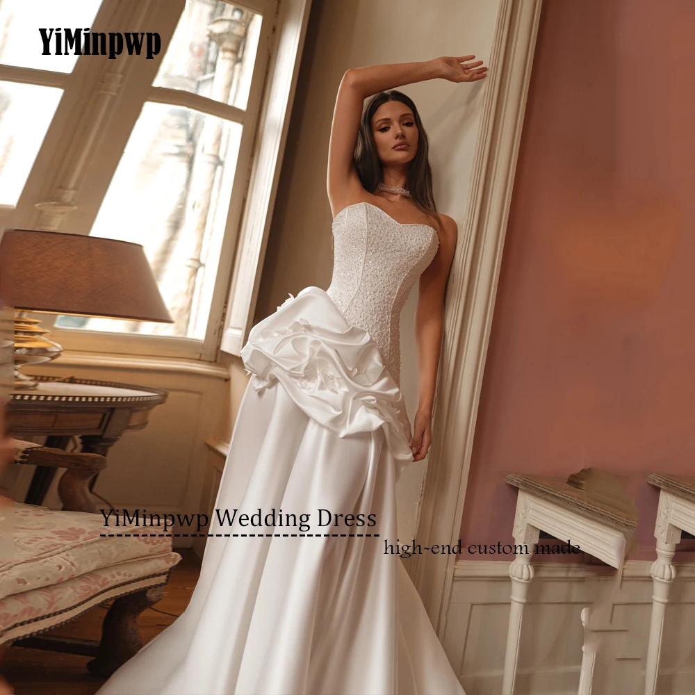 Атласное свадебное платье русалки по индивидуальному заказу, расшитое бисером, 2025, свадебное платье со съемными рукавами, роскошные платья невесты с цветами, платья de noviaПодгонянные русалки бисеры сатиновое свадеб