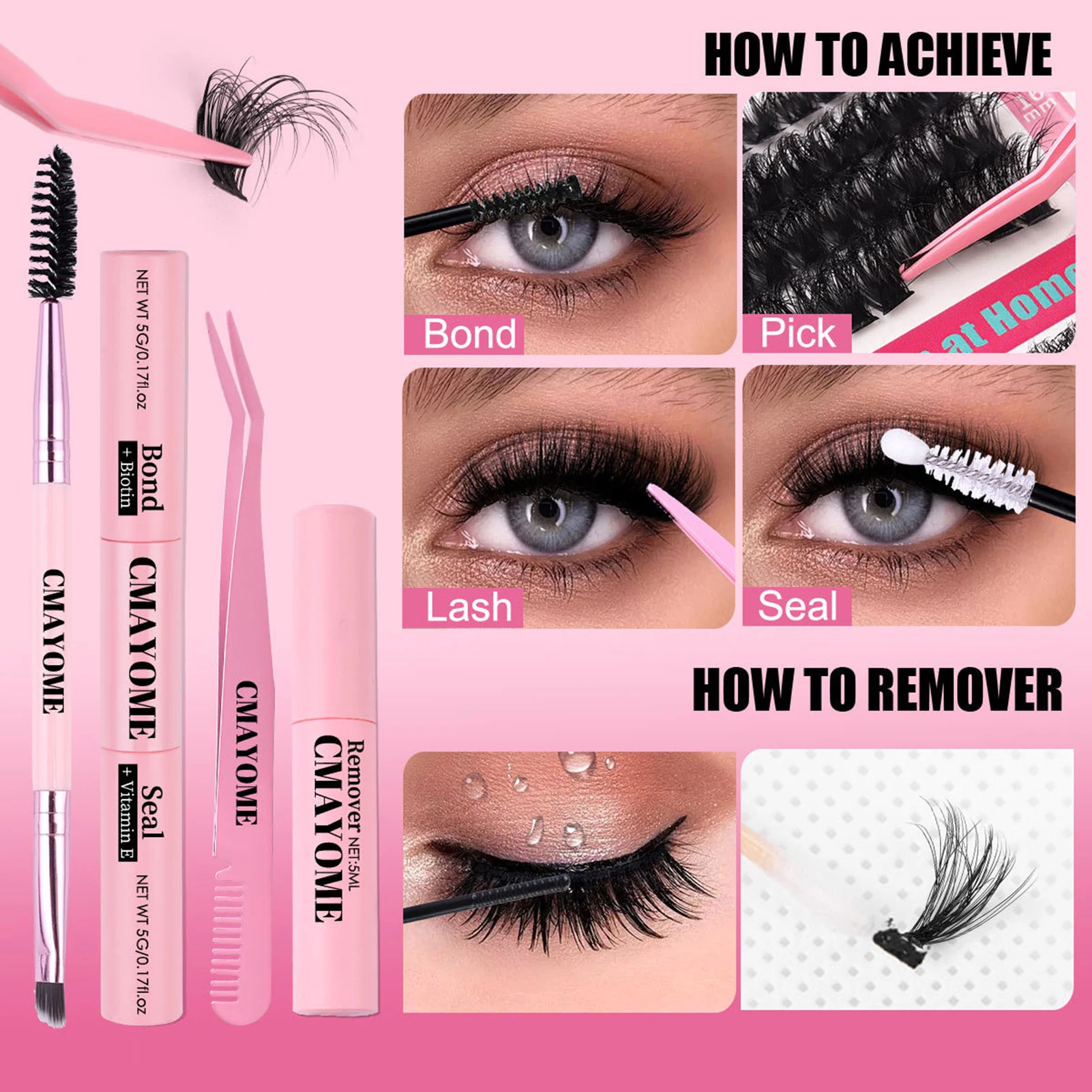 70D 80D 90D Clusters lashes Bond And Seal Glue Remover kit 216pcs Fluffy volume Eyelashes Extension 12-18mm natural long lash