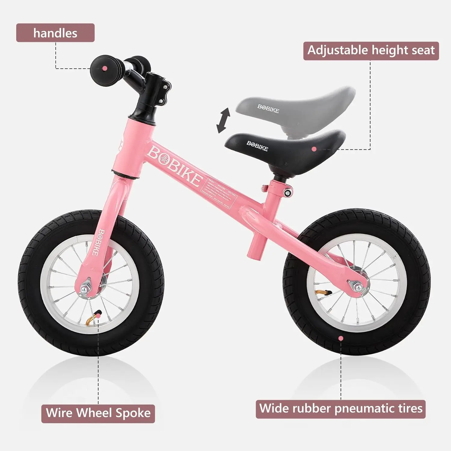 Criança equilíbrio bicicleta com pneus de borracha infláveis, crianças empurrar bicicleta brinquedos, 18 meses a 4 anos meninos e meninas ajustáveis