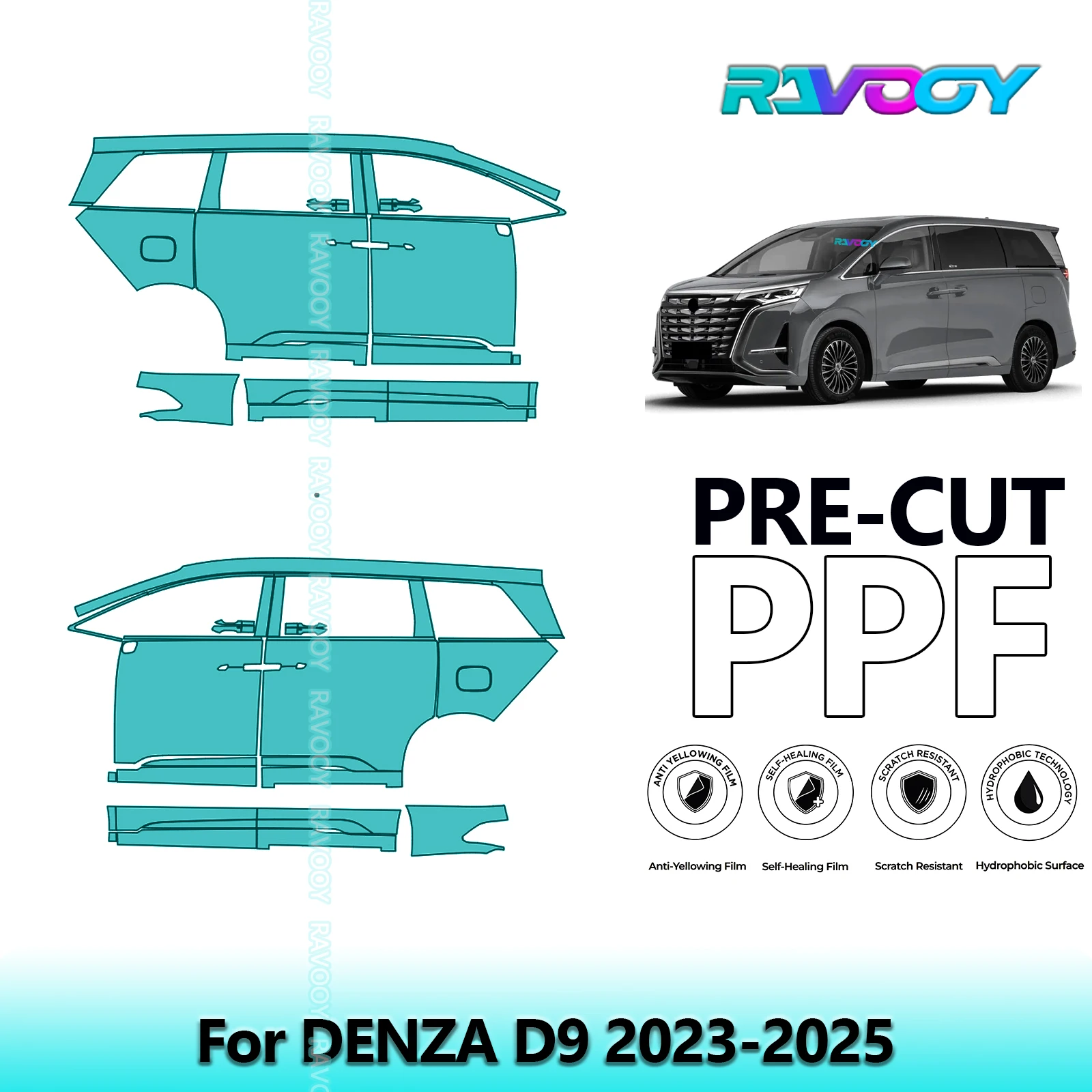 

For DENZA D9 2023-2025 8.5mil Clear Matte Pre-Cut PPF Door & A/B Pillar Kit TPU Paint Protection Film Set