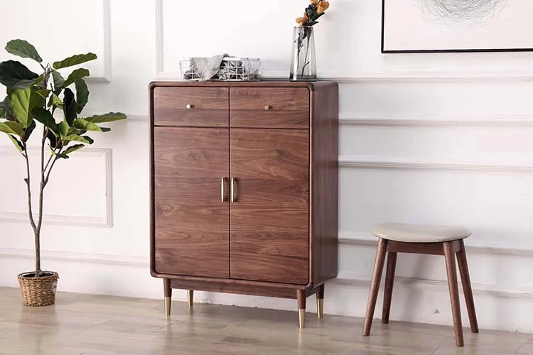 For North American Black Walnut Shoe Cabinet Entrance Storage Nordic Simple Solid Wood Home Door Foyer Living Room Furniture