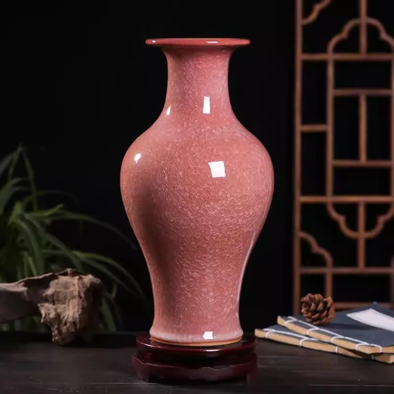 

32cm Jingdezhen ceramic vase, high-temperature antique ice flake crack glazed red gourd flower vase, home Chinese living room de