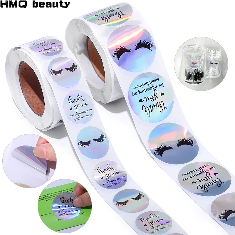 500/1000pcs Business Lash Logo Stickers Eyelash Logo Sticker Thank You Stickers Eyelash Extension Supplies Box Decoration