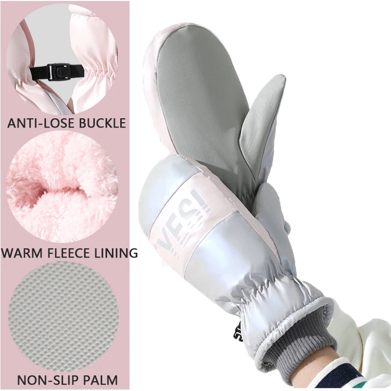 

L●Mirror Women's Cotton Ski Mittens,Winter Warm Fleece-Lined Gloves - Windproof,Anti-Slip for Outdoor Skiing,Cycling,Running