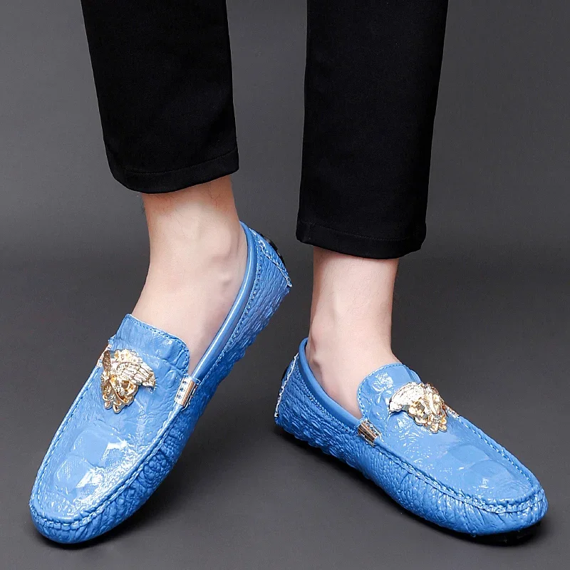 Fashion Men Sky Blue Casual Loafers Gentleman Leisure Walking Shoes Large Size 35-48 Youth Gentleman Party Dress Formal Shoes