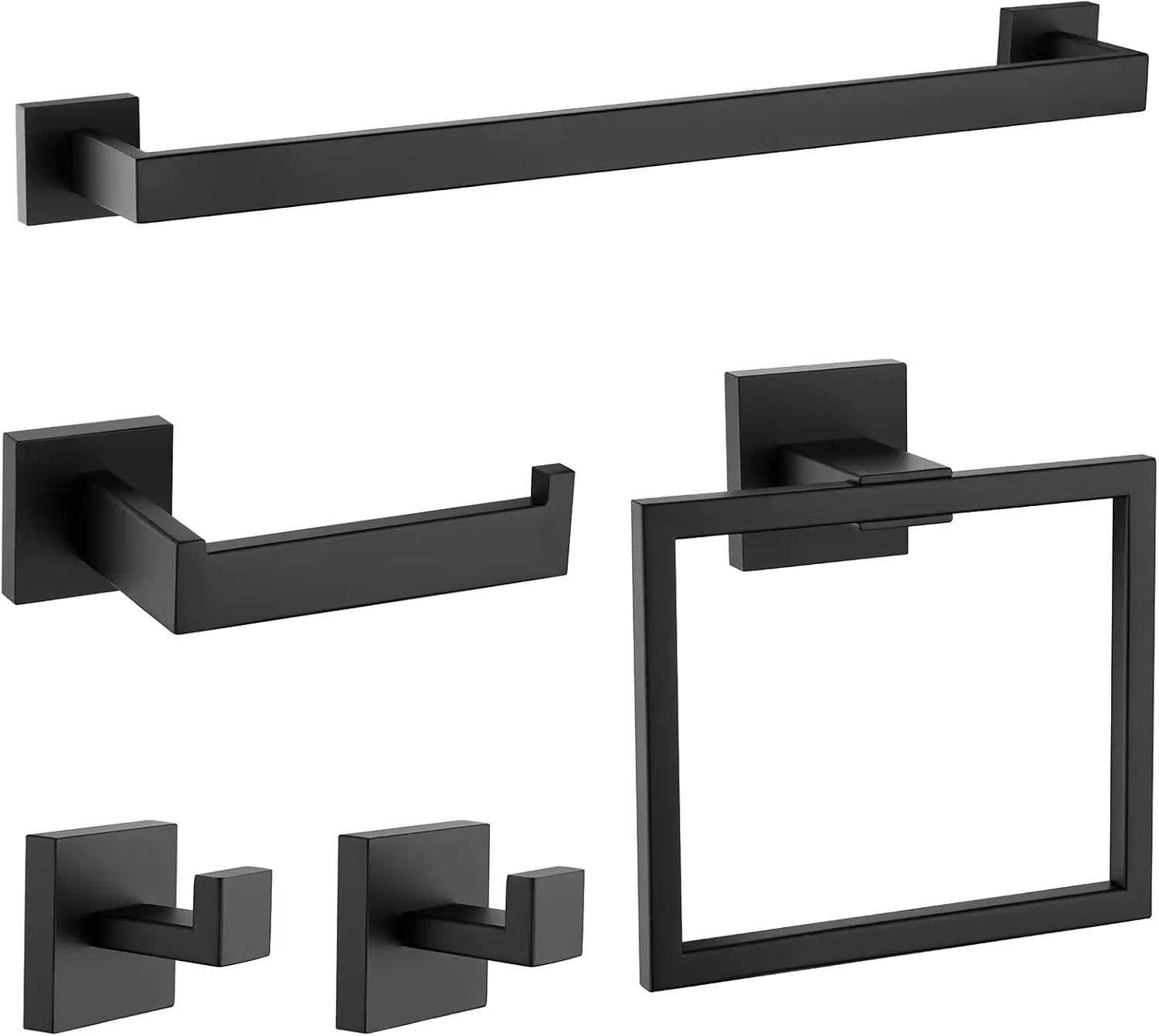 Matte Black Bathroom Hardware Set,5-Piece Towel Racks for Bathroom 23.6" Wall Mount Bathroom Accessories Include Towel Bar,Towel