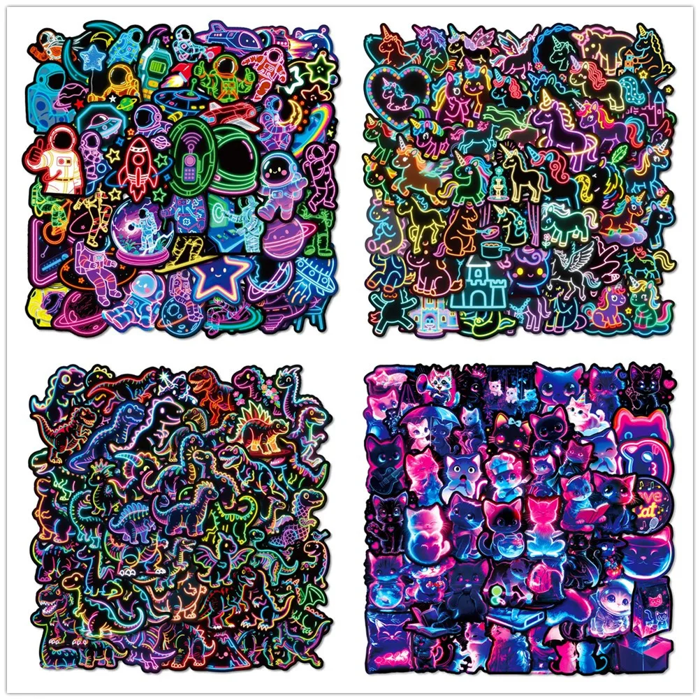 

220 шт. неоновый кот животное мультфильм динозавр граффити наклейки крутые красочные огни мультяшный кот декор для скейтборда стационарные наклейки
