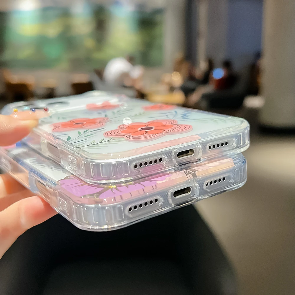 Luxuriöse Handyhülle mit Blumenmuster für iPhone 18 17 Air 16 15 14 13 12 11 Pro Max 16E, stoßfeste, harte Acryl-Rückseite – Detail 14