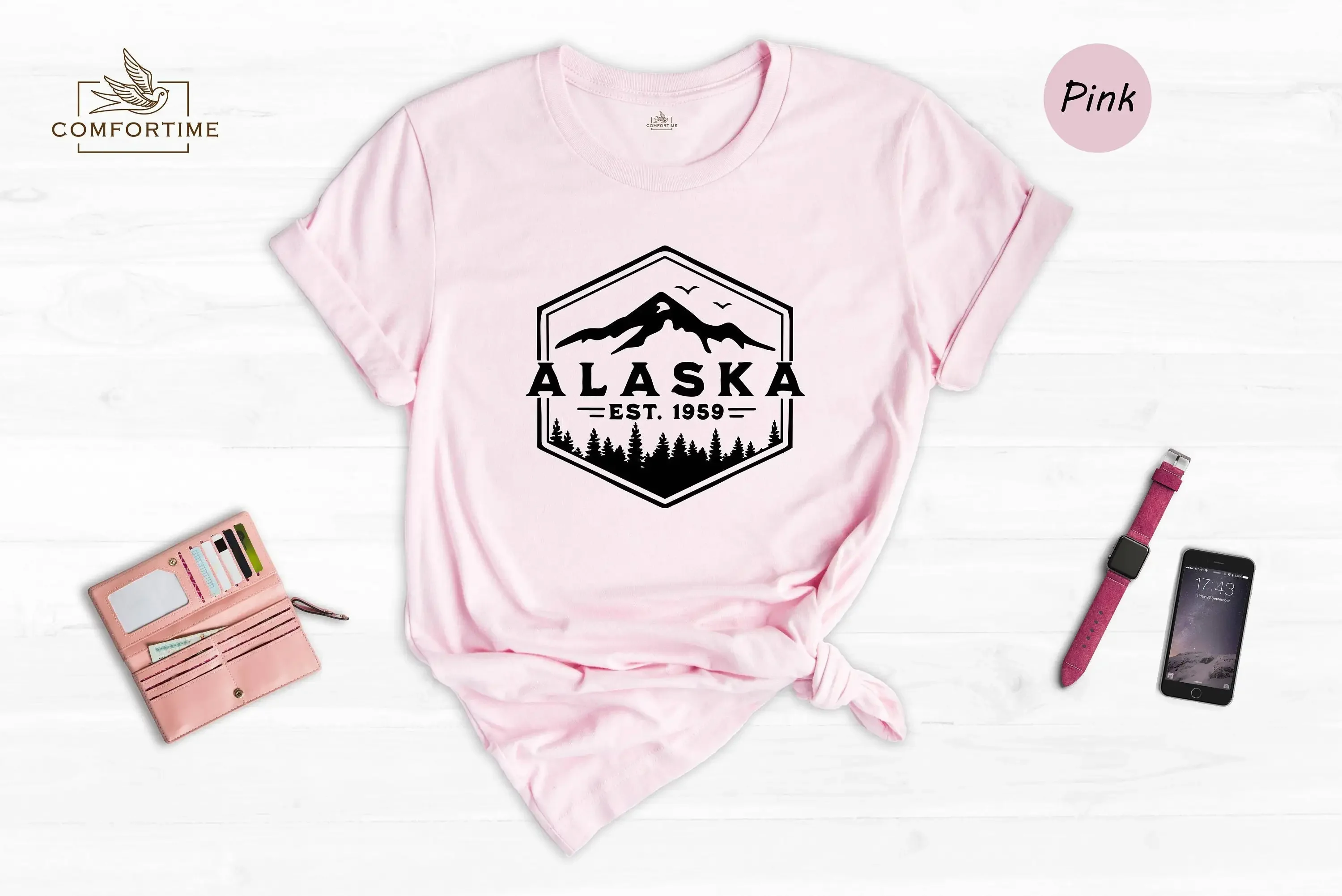 Alaska Est 1959 T Shirt Mountain Cruise State Nature Lover Adventure