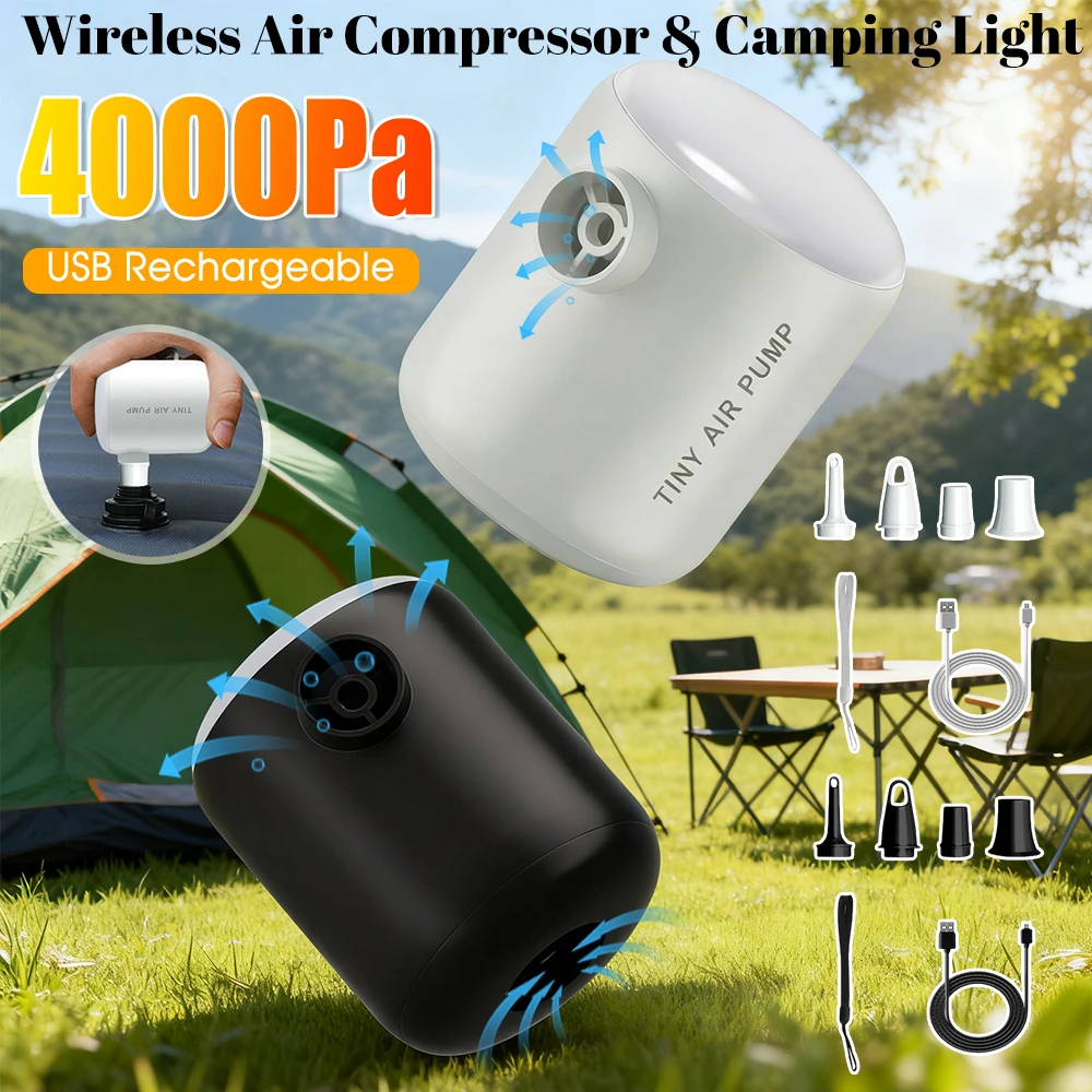 

3 in 1 Electric Air Pump with Lights Mini Wireless Air Compressor USB Rechargeable Inflator/Deflator Pumps for Outdoor Camping