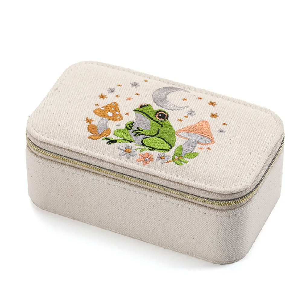 

Embroidered Jewelry Storage Box Mini Organizer Earrings Necklace Ring Jewelry Box Zipper Packaging Box Jewelry Display Case