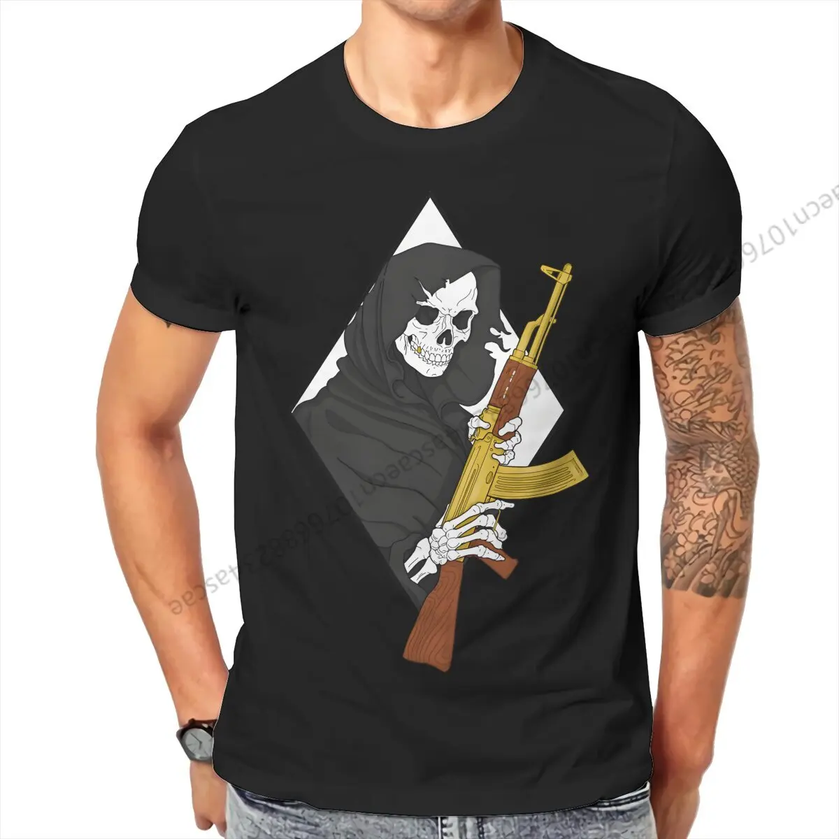 Skull AK 47  Men T Shirt Crewneck TShirt Cotton Clothes