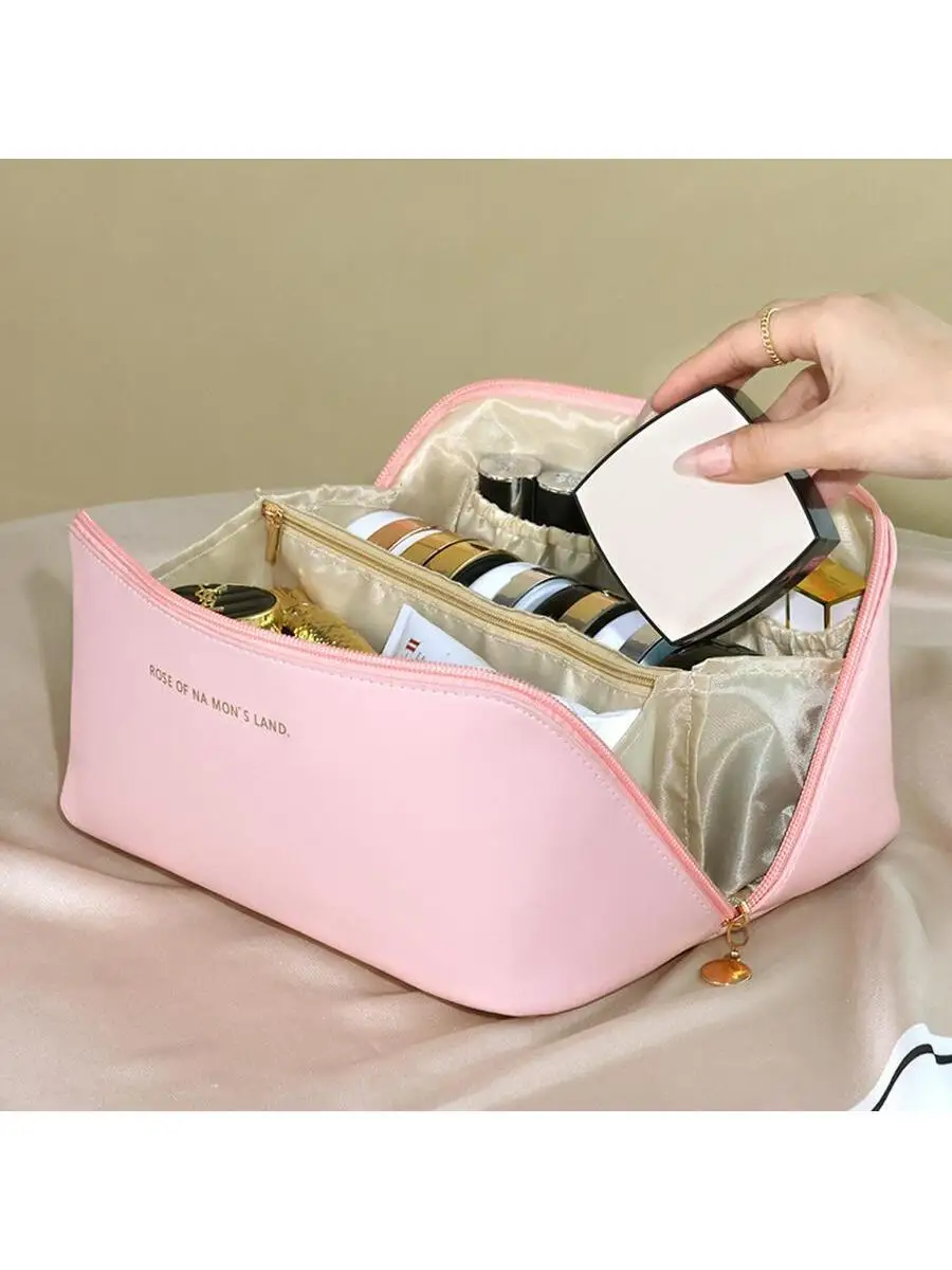 Cloud Pillow Cosmetic Bag,1Pc Beige Letter Graphic Zipper Design Makeup Bag Reusable Cosmetic Bag,Makeup Bag Makeup Pouch Skinca