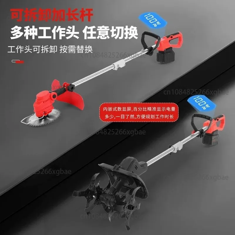 Multifunctional Lithium Battery Mini Electric Tiller Home Lawn Mower Weed Trimmer Cultivator Soil Digging Renovation Tool