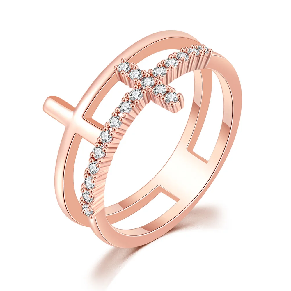 Korean Fashion Kreuz Kristall Ringe Für Frauen Persönlichkeit Micro Pflastern CZ Dünne Ring Finger Schmuck Täglichen Zubehör Heiße Geschenk R715