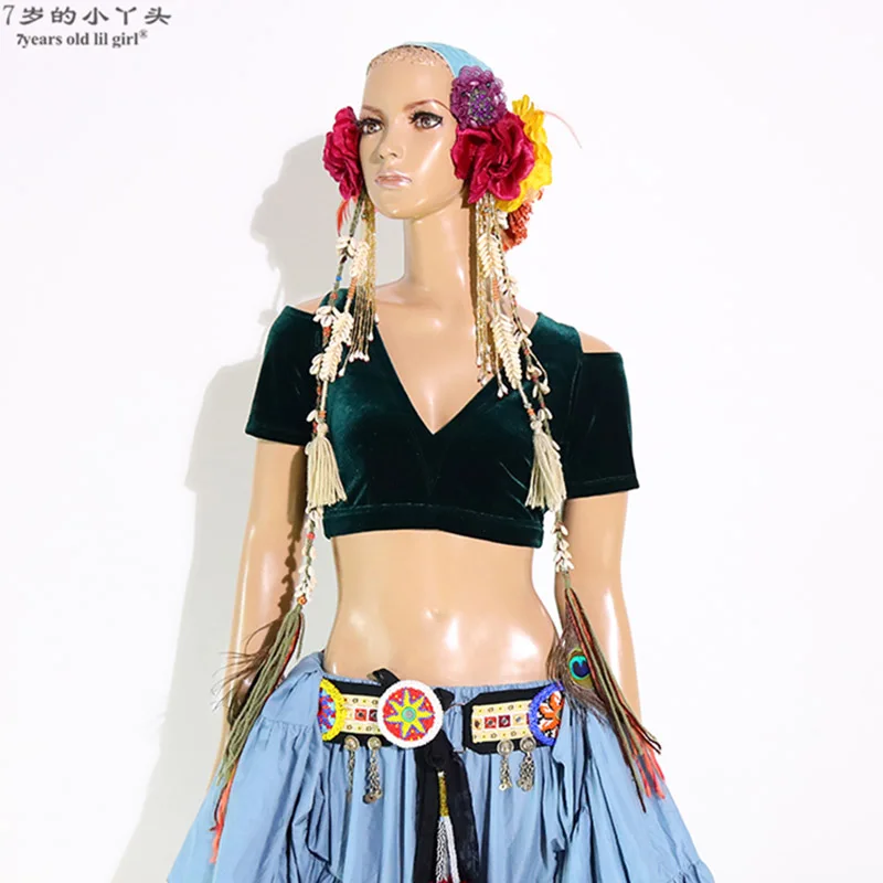 

Belly Dance Dance Velvet Fat Chance Tribal Choli Costume Short Drop Sleeve Top CJJ21