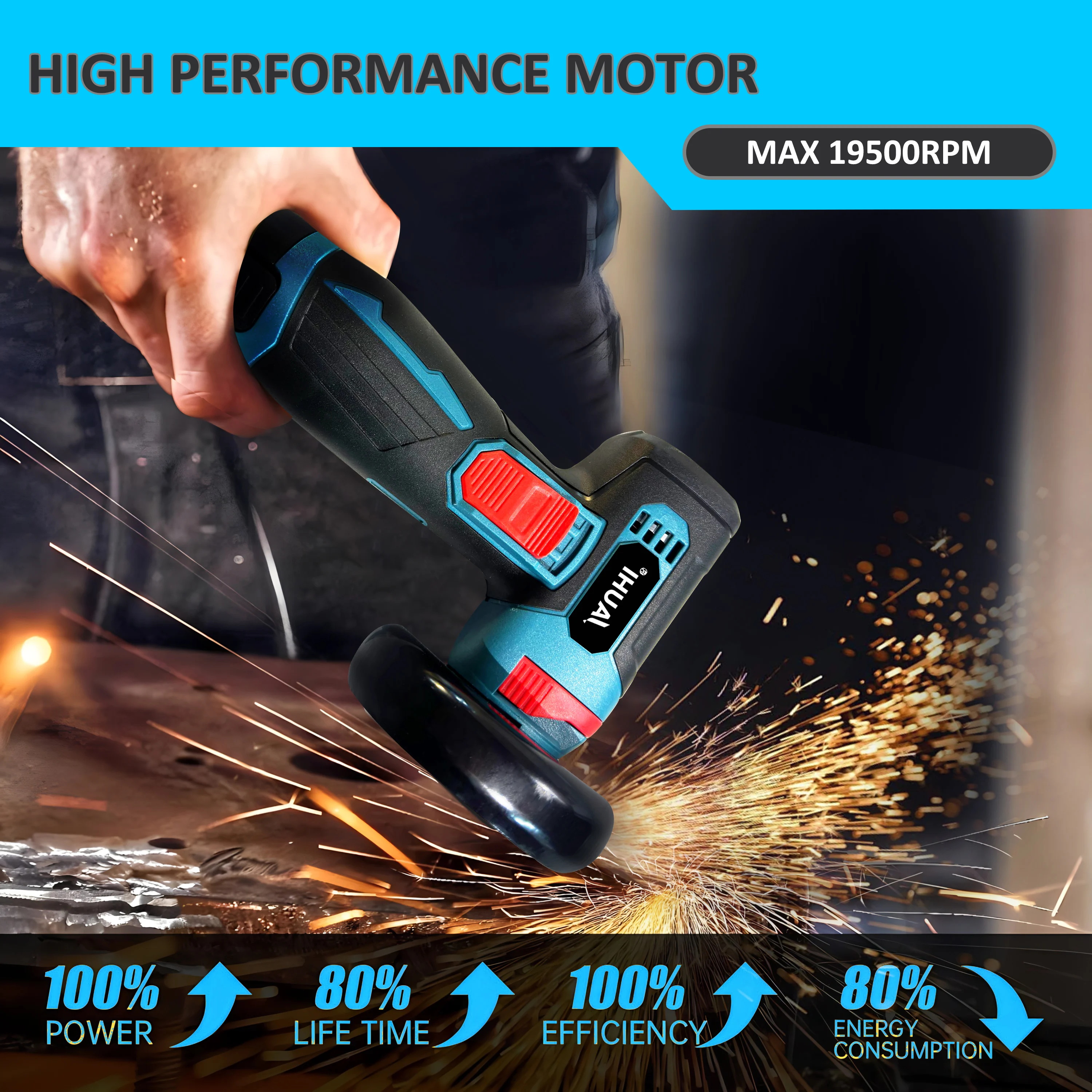 12V 19500Rpm Mini Angle Grinder with Rechargeable Lithium Battery Cordless Polishing Machine Diamond Cutting with 2 Cutting Disc