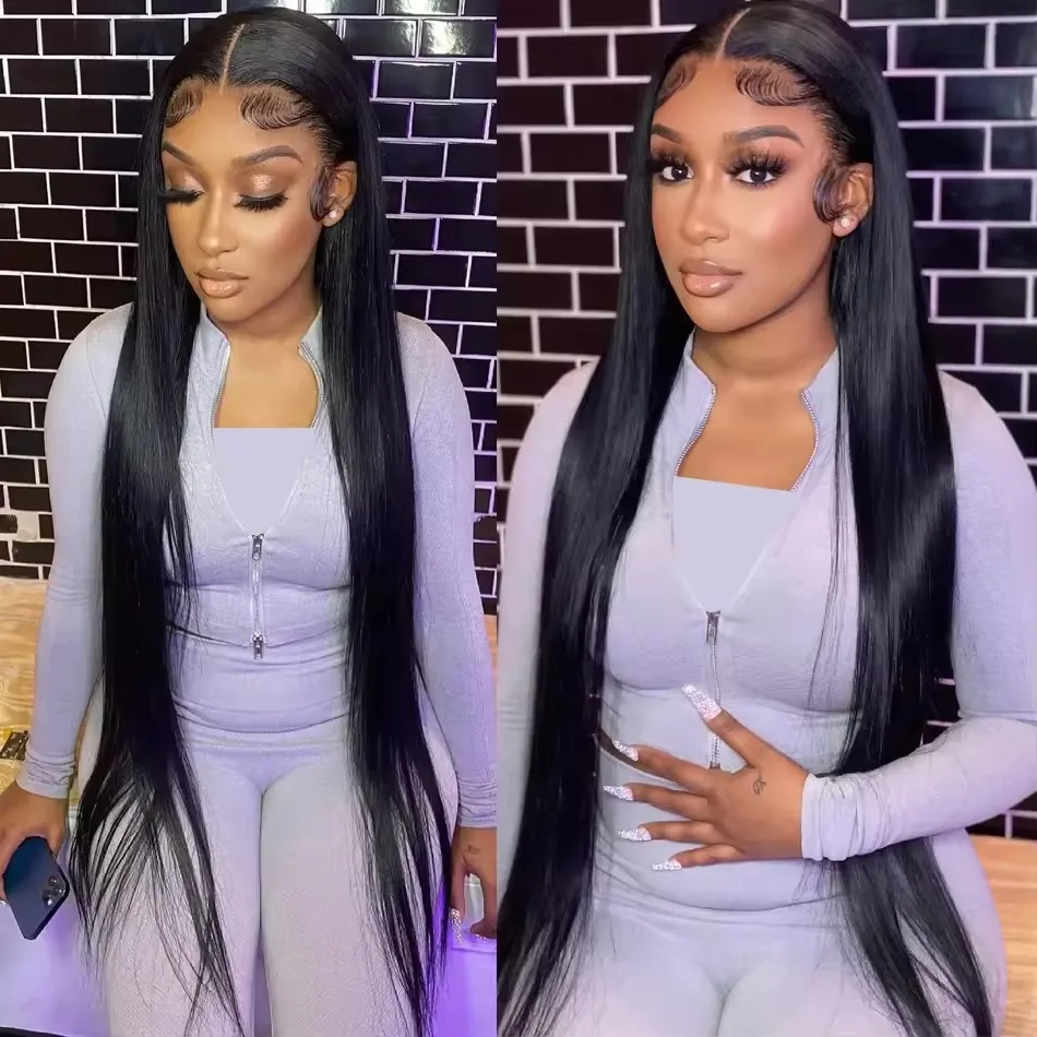 

Натуральные прямые парики из человеческих волос 13X4 13X6 HD с кружевной передней частью, плотность 250%, бразильские, предварительно прорезанные, черные, для женщин, 30-40 дюймов