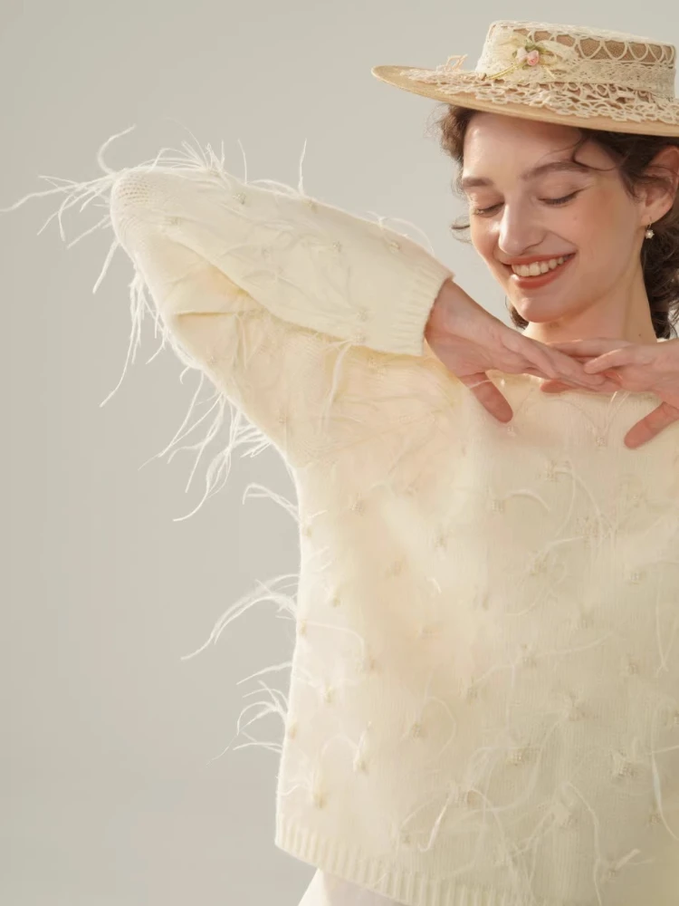 

106 см, осенне-зимние шерстяные кашемировые комплекты с бюстом, женские элегантные свободные вязаные свитера ручной работы с бисером + длинные сетчатые юбки с большими качелями