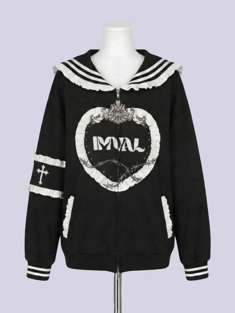 Women's Coats Autumn New Mass-produced Loose Sweatshirt Subculture Embroidered Heart Sailor Collar Casual Hoodies Femme