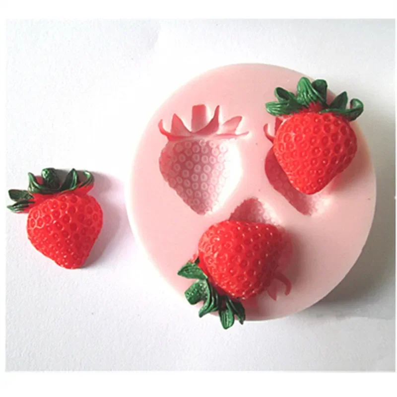 Three Holes Strawberry Fruit Silicone Mold Fondant Molds Sugar Craft Tools Chocolate Mould for Cakes Tools Bakeware