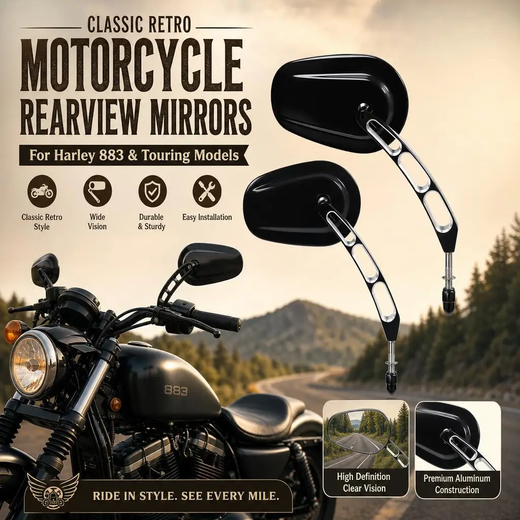 Specchietti retrovisori per moto Harley Davidson, stile retrò, con montaggio su manubrio in lega di zinco e vetro, 8 mm, per modelli XL883 Fat Boy.