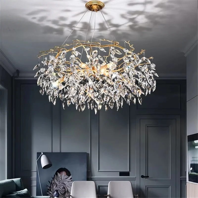 Round Crystal Ceiling Chandelier Luxury Gold For Bedroom Dining Living Room Kitchen Table K9 Crystal Hanging Chandelier Fixture