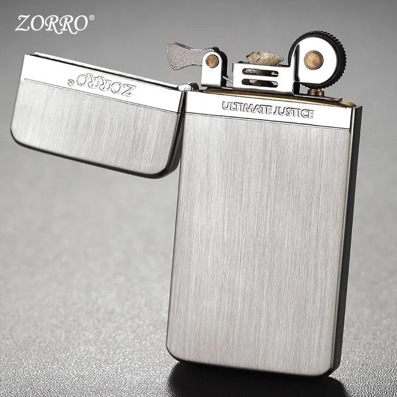 Original Zorro Thin Pure Copper Kerosene Lighter Flint Wheel Ignition Windproof Cigarette Lighter Smoking Gadget 0.6CM