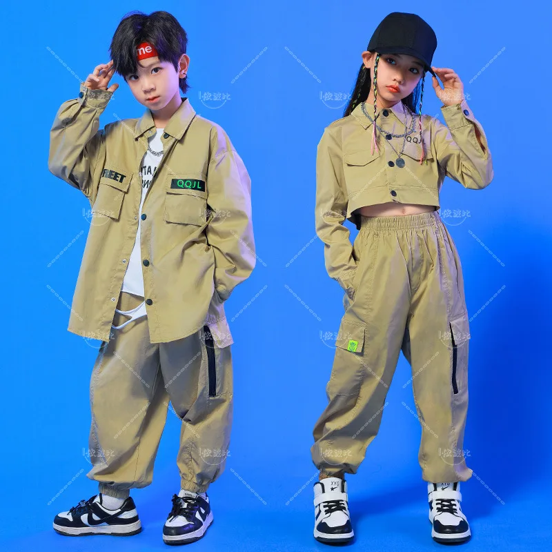 Kids Ballroom Party Stage Outfits Dancewear Dancing Clothes Street Dance Wear Hip Hop Costumes for Girls Boys T Shirt Coat Pants