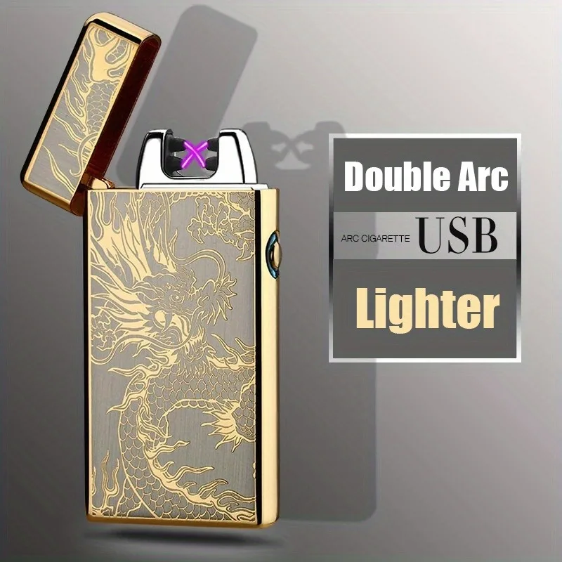 

Double Arc Metal Lighter USB Rechargeable Outdoor Windproof Smoking Accessories High Power Flameless Lighters for Friend Gifts