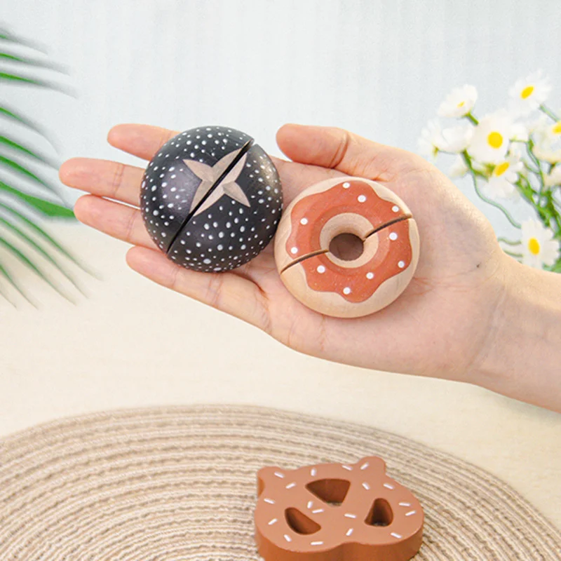 Crianças fingir jogar sobremesa de madeira pão corte conjunto cozinha jogo comida aprendizagem educacional montessori brinquedos para crianças presente