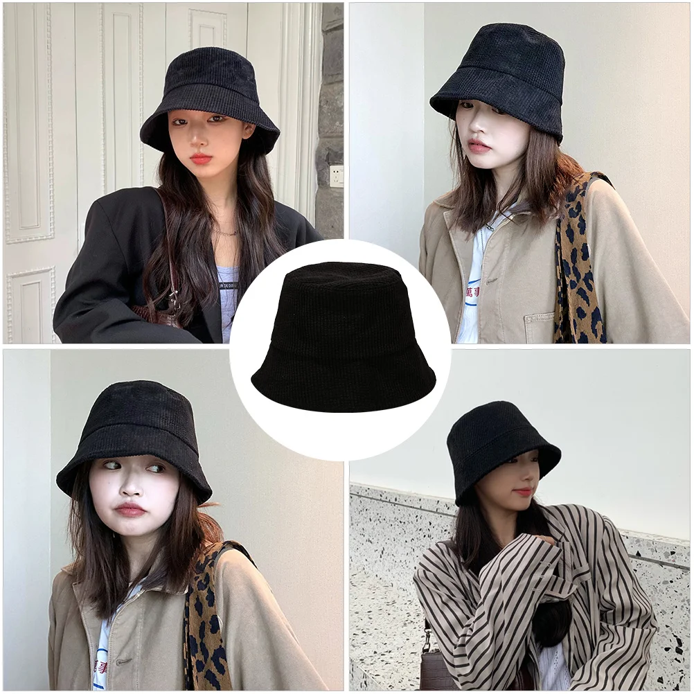 Corduroy Fisherman Hat Unisex Simple Bucket Cap Autumn Winter Warm Outdoor Daily Wear Fashionable Versatile All-Match Hat