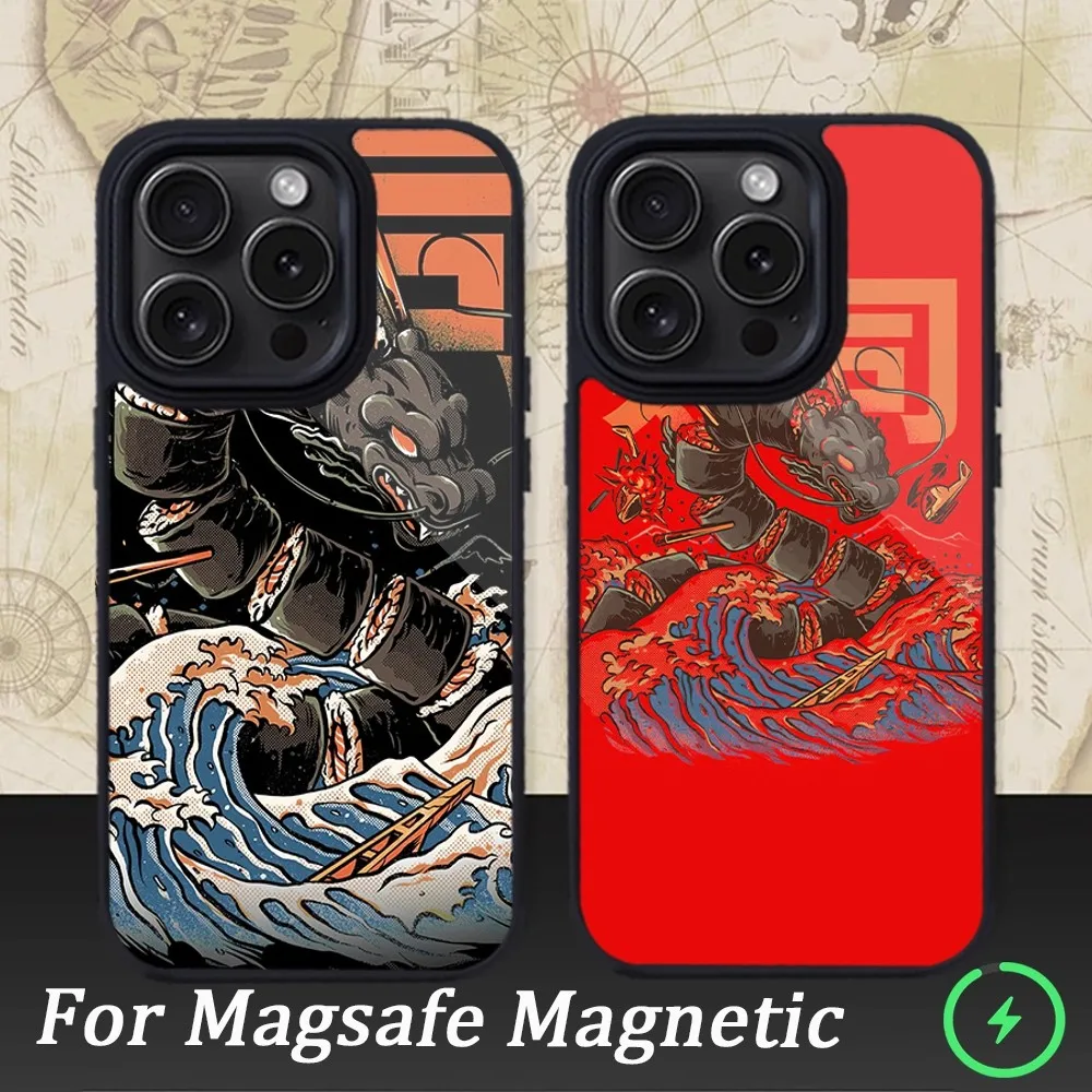 

Чехол для телефона с суши-драконом для iPhone 15 14 13 12 11 Pro Max Plus, магнитные Чехлы для Macsafe