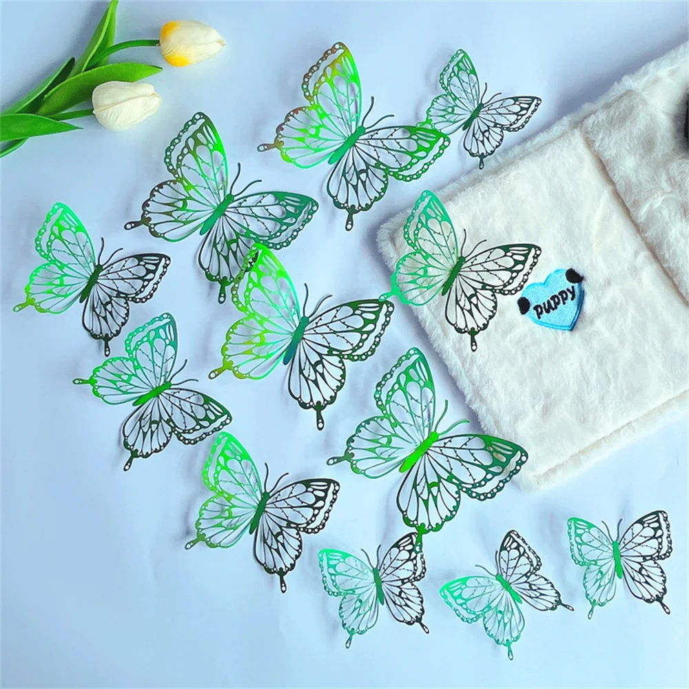 12pcs 3D Butterfly Wall Stickers Decor Reflective Wave Point Multi-color Butterflies Decorations for Birthday Party Decorations