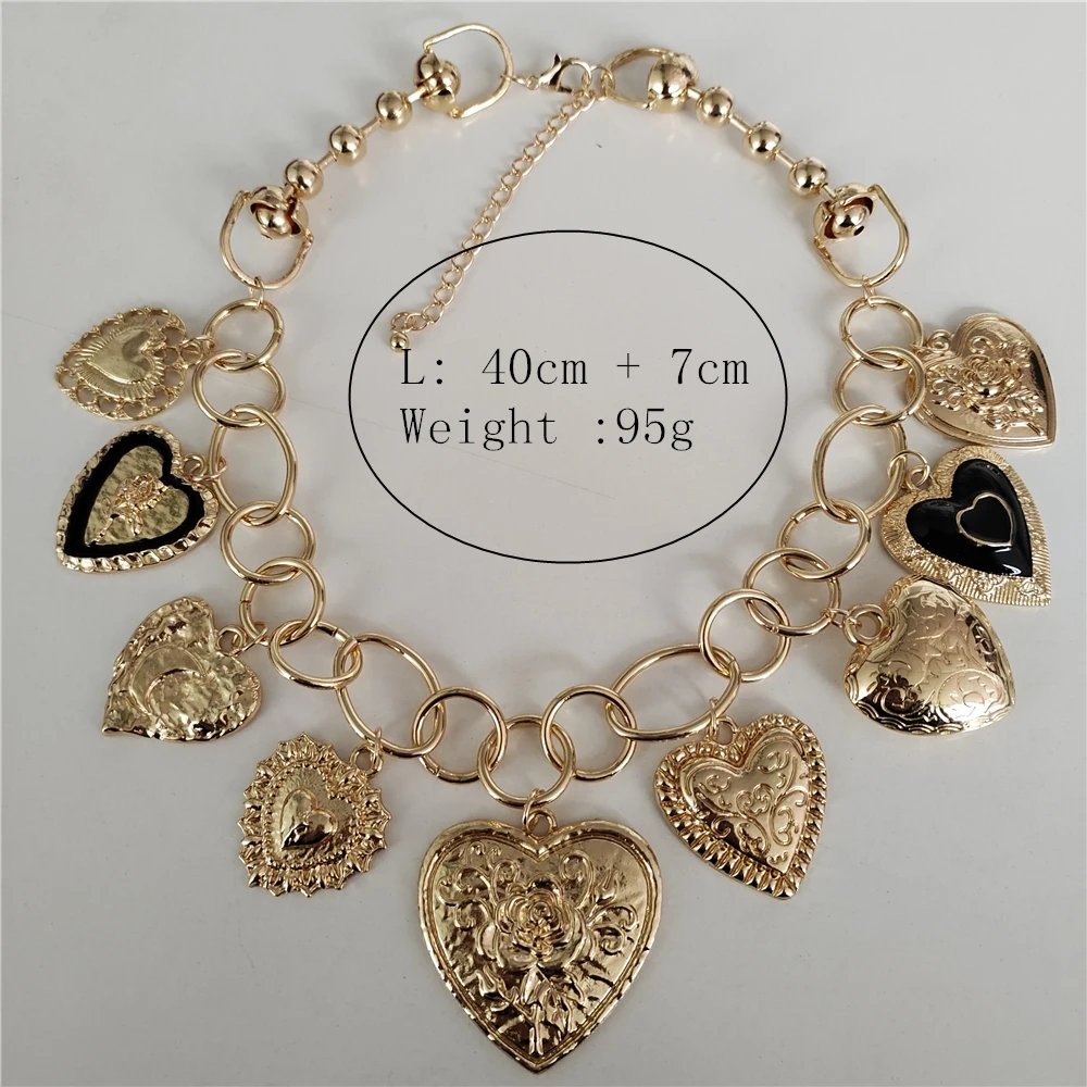 Indian Vintage Gold Plated Heart Shape Pendants Necklaces Women Chunky Chain Black Enamel Statement Choker Necklace Jewelry 2026