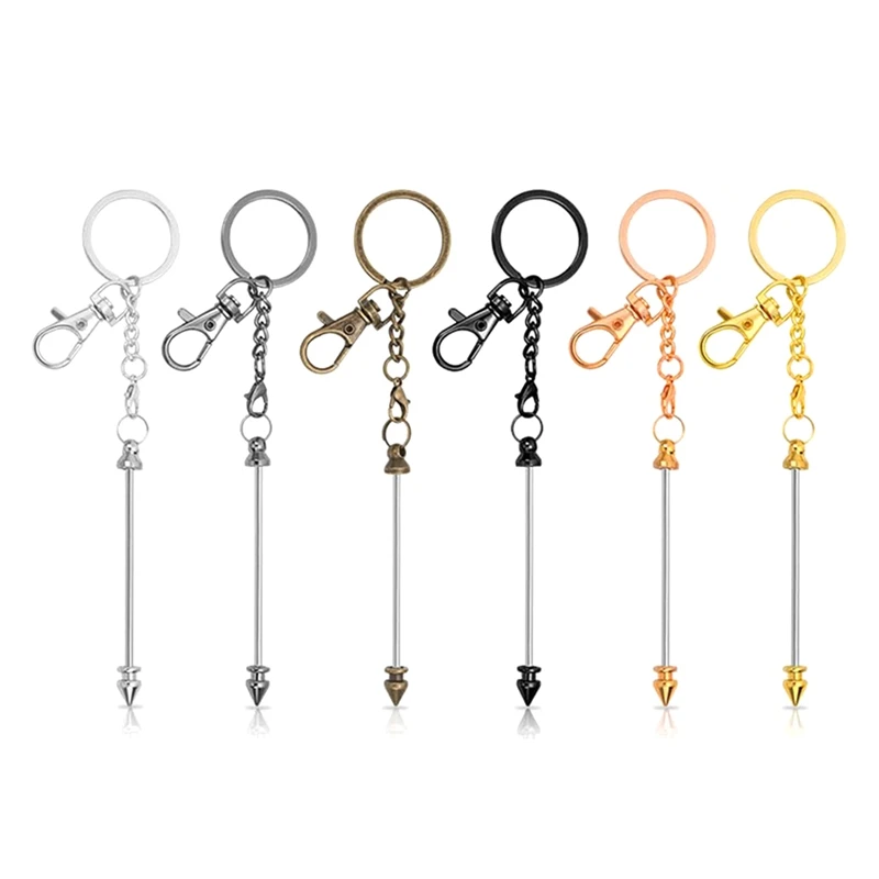 6 PCS Beadable Keychain Bars Blank Keychain Metal For Beads Beaded Keychain For Keychain