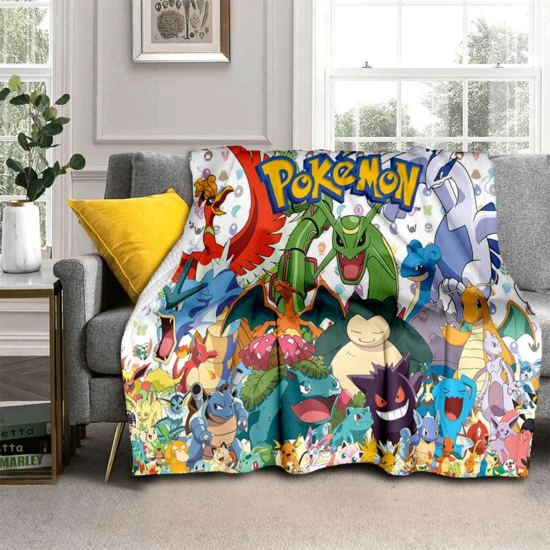 Kawaii Cartoon Pikachu Pokemon Monster HD Soft Plush Blanket,Flannel Blanket Throw Blanket for Living Room Bedroom Bed Sofa Kids