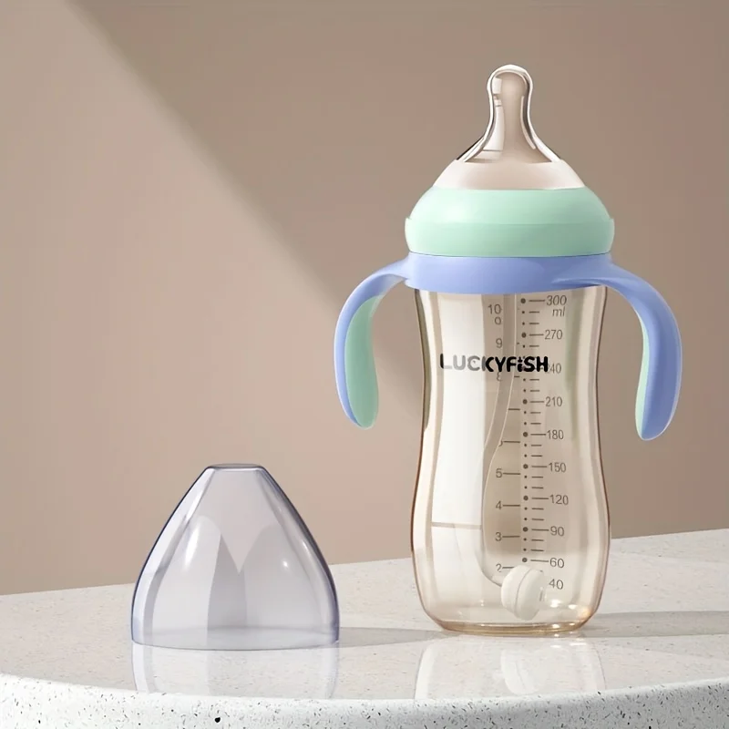 2pcsChildren's Milk Bottle Set with Handle Straw And Balancer Wide Mouth Design Easy Grip And Clean for Kids