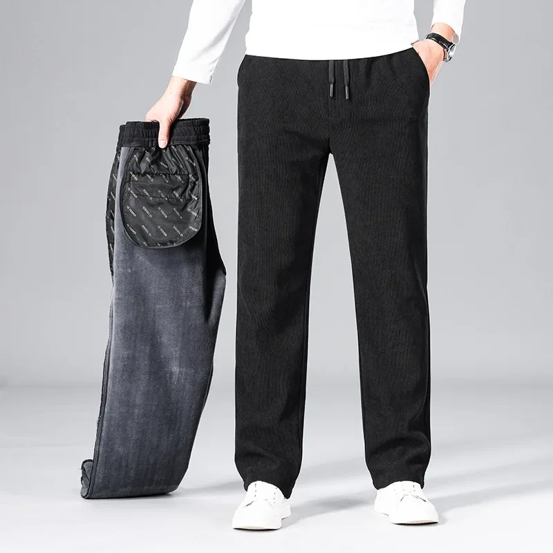 

High Waisted Men Pants with Plush and Thickened Light Core Plush Pants Straight Tube Loose Autumn/winter Pants