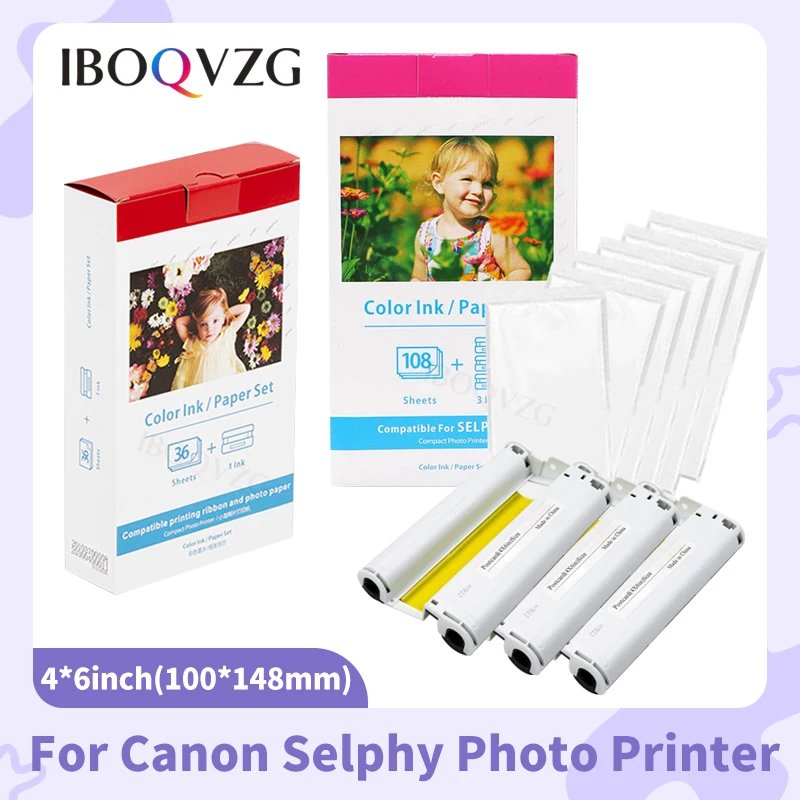 

IBOQVZG, совместимая с Canon Selphy CP1300 CP1200 CP1000 CP910, кассета с чернилами для Canon Selphy, фотобумага 6 дюймов KP-108IN KP 36IN