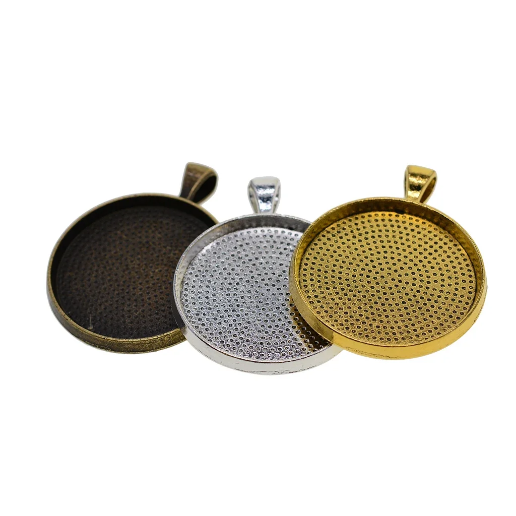 10pcs Vintage round Circle Bezel Plate Base Cabochon DIY Pendant in Silver Bronze Gold 30mm 1.2 Inch Blank