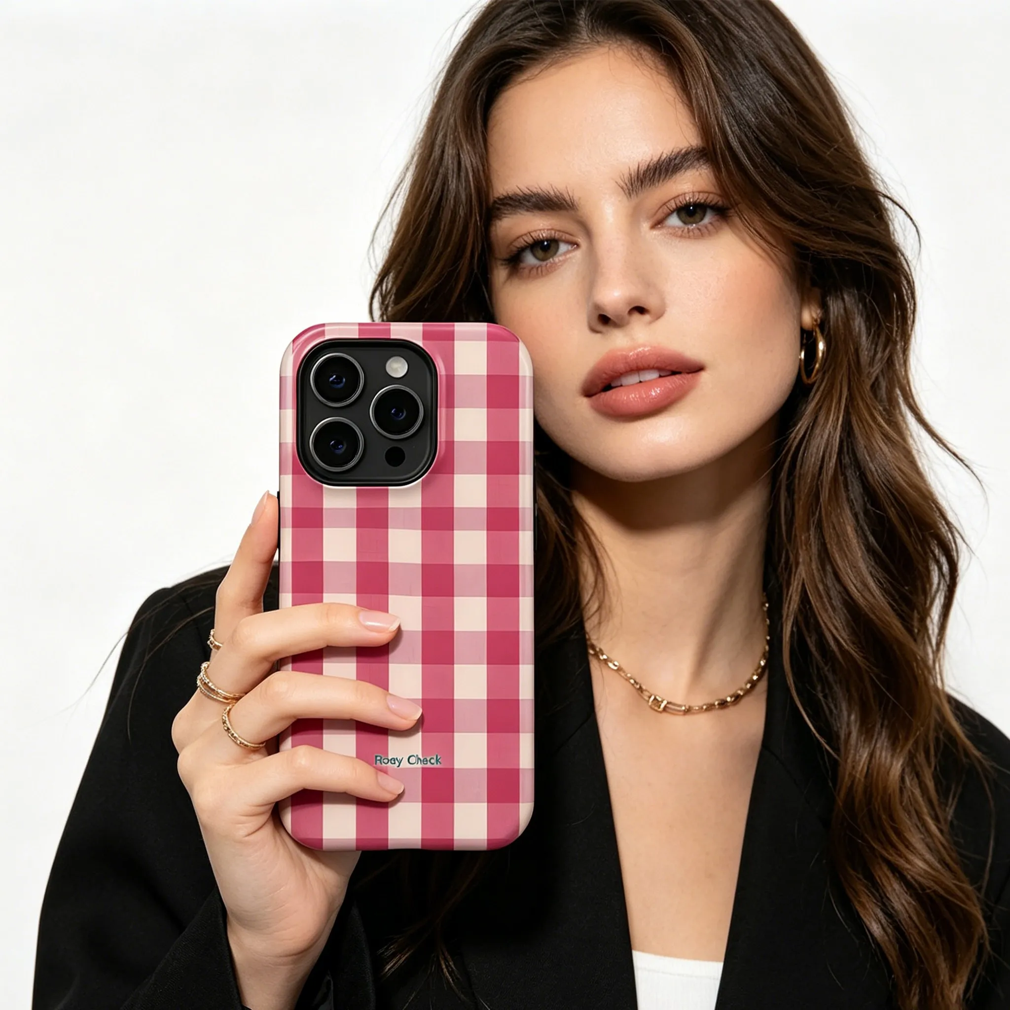 Swag Pink Gingham Picnic Phone Case for iPhone 17 17e 16e 16 15 14 13 12 11 X XS XR XSMAX 7 8 Air Pro Max Plus Double-layer
