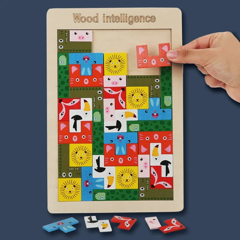 1PC Wooden Blocks Multifunctional Animal Smart Blocks Jigsaw Puzzle Game Traffic 3D Educational Educational Toys for Kids